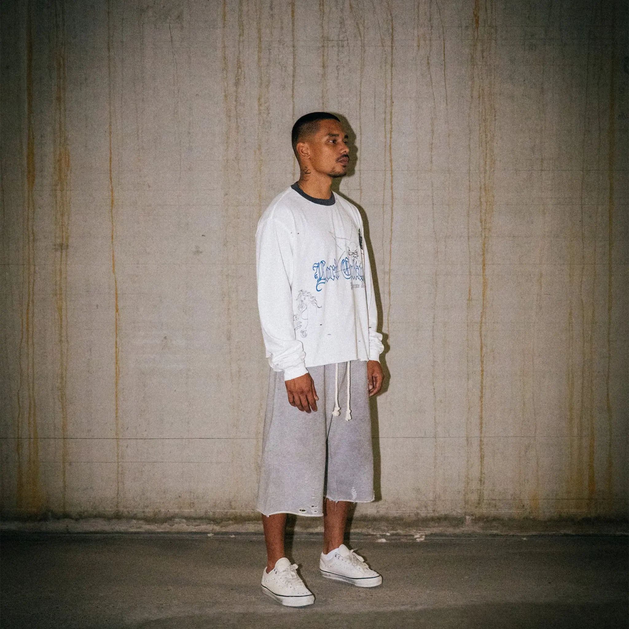 Front Side View of Lord Culture Remorse L/S White T-Shirt